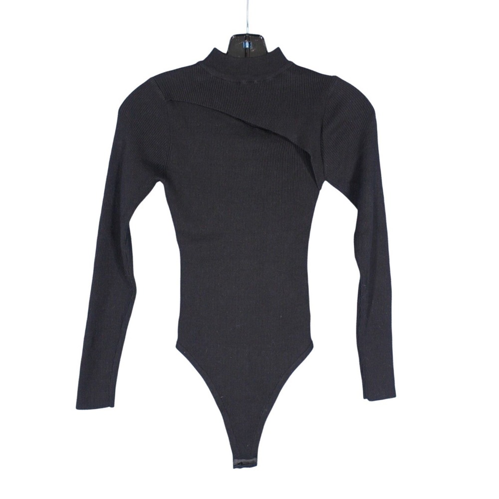 ASTR THE LABEL Ribbed Knit DIAGONAL CUT OUT Snap SWEATER BODYSUIT/TOP Sz XS